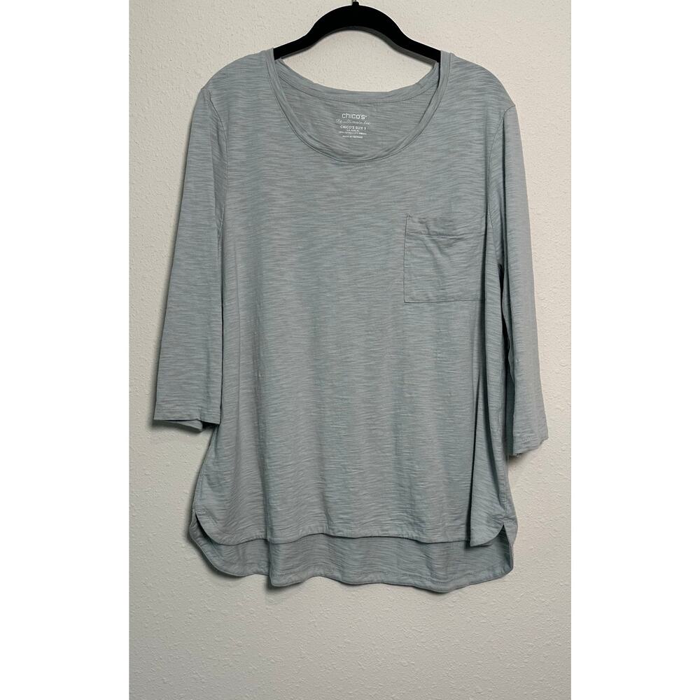 Chicos Cotton-Blend Ultimate Pocket Tee 3/4 Sleeve Light Blue Size XL